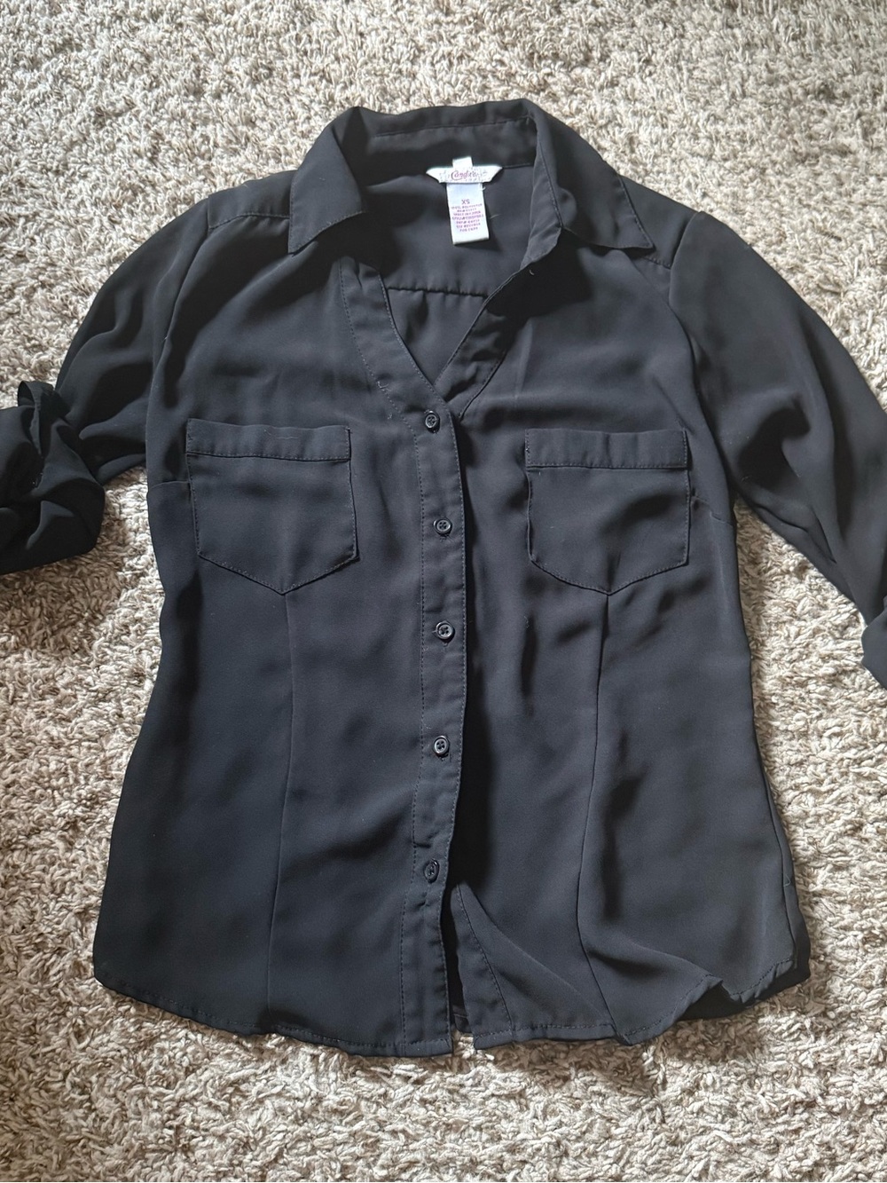 Candie's Black Button-Down Shirt with Chest Pockets
